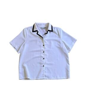 Joanna Retro Button Shirt Black White Contrast Trim Large 90s Y2K